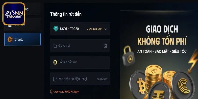 Kiểm chứng các dữ liệu đã nhập trước khi rút tiền Zo88