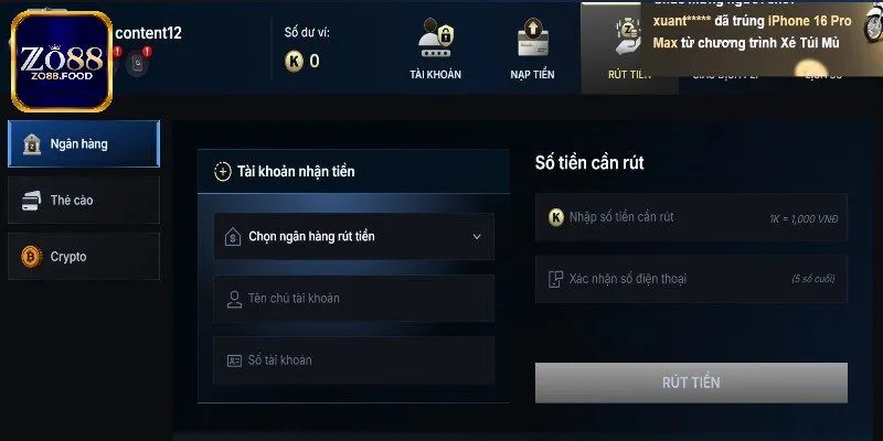 Những tiêu chí không thể bỏ qua khi rút tiền Zo88